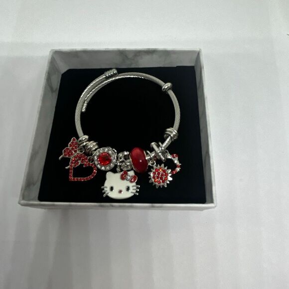 ❤️ Sanrio Hello Kitty Red Charm Bracelet & Necklace Set – Crystal Hearts & Gift - Picture 3 of 3